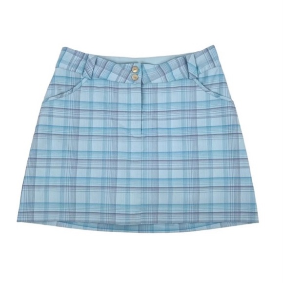 Nike Golf Skirt Size 2 Light Blue Plaid Lined Skort Dri-Fit Stretch Tech Fabric - Picture 1 of 7